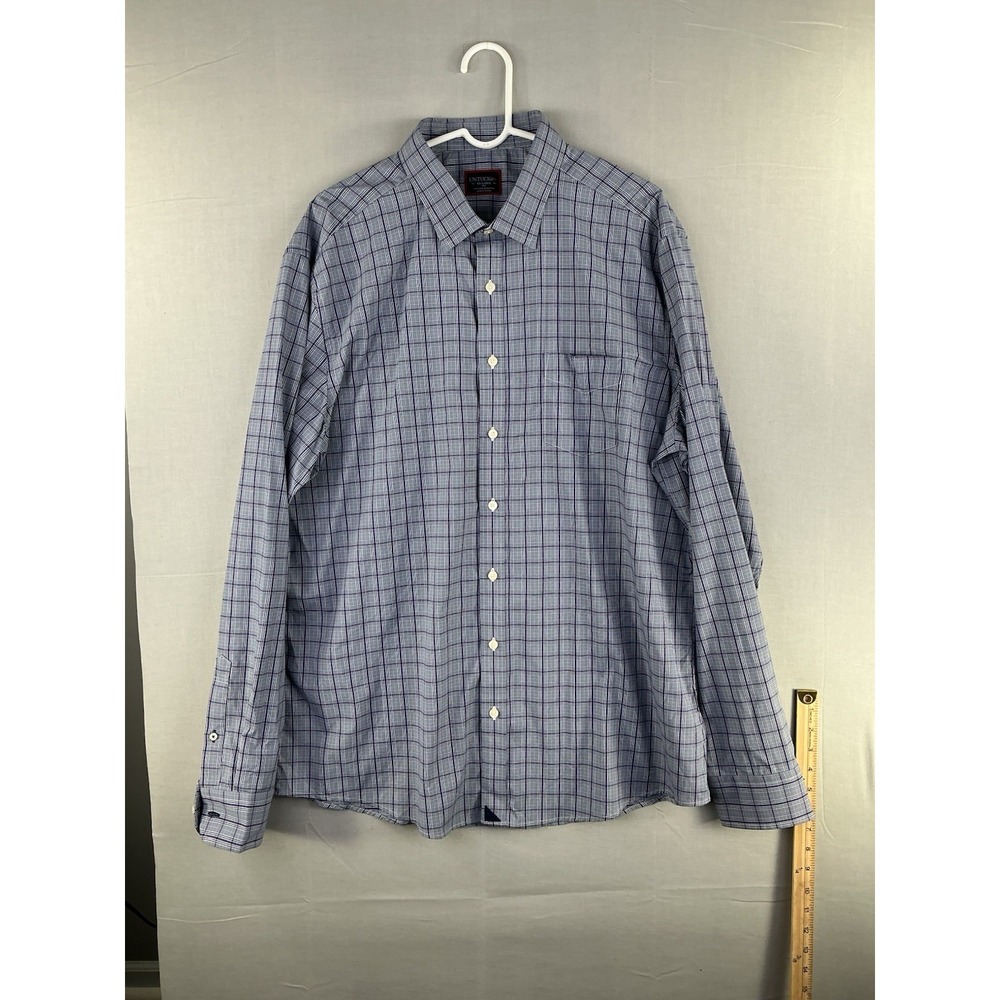 Untuckit xxl Tall Regular Fit Long Sleeve Blue Plaid Button Up 2XL
